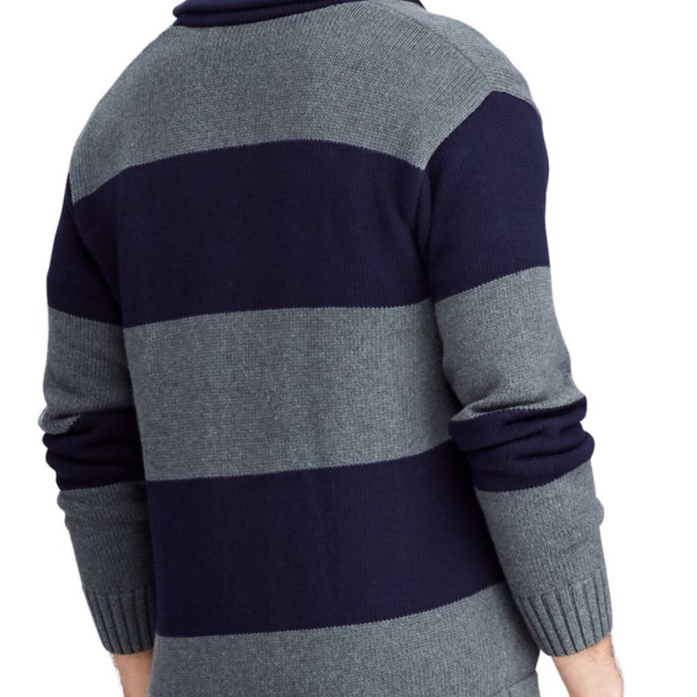 Polo Ralph Lauren Crown Crest Navy and Gray Striped Cardigan - Picture 3 of 8